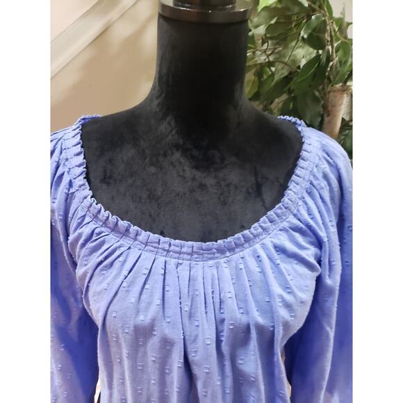 Calvin Klein Womens Blue Solid 100% Cotton Scoop Neck Long Sleeve Top Blouse S - Picture 10 of 11